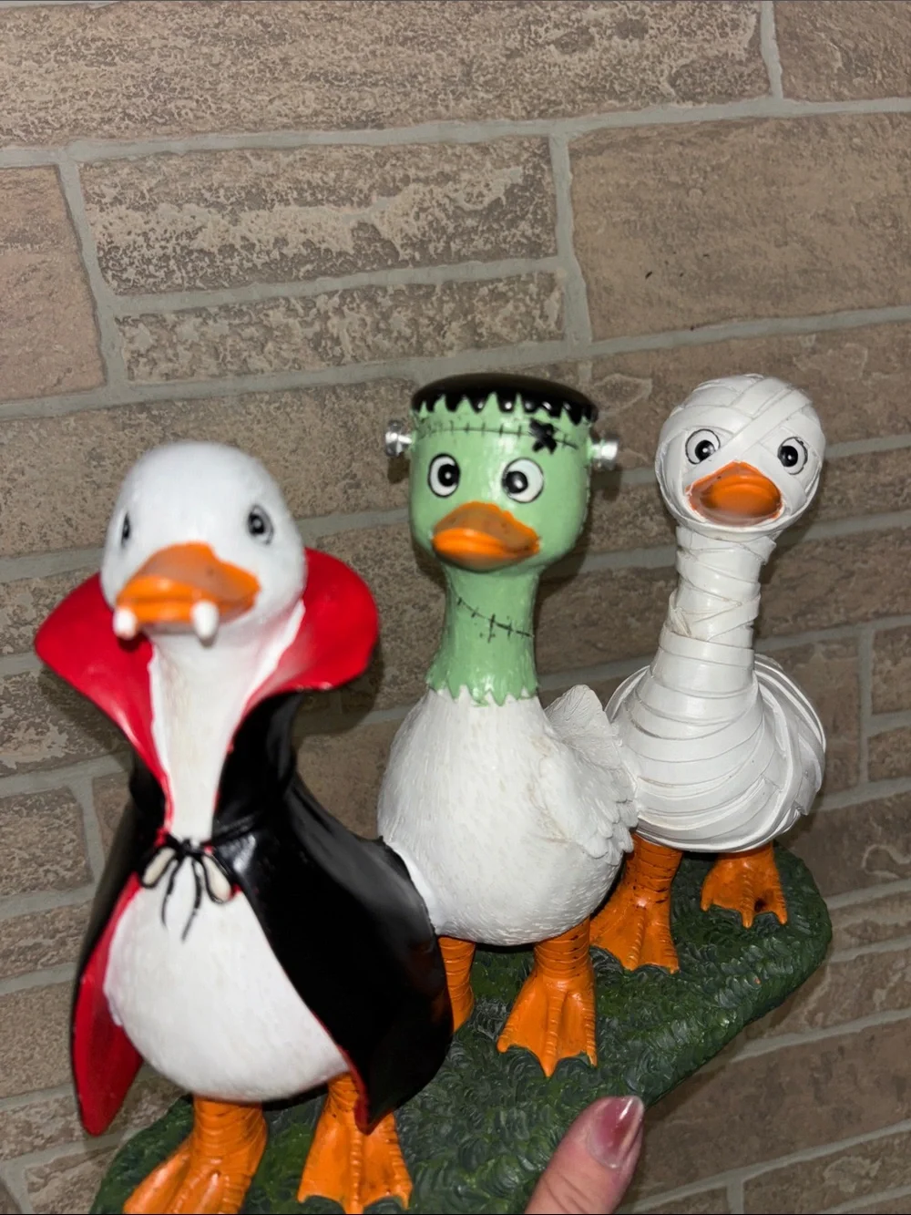 Holiday Duck Figurine Trio - Halloween Decor (White, Black, Green)